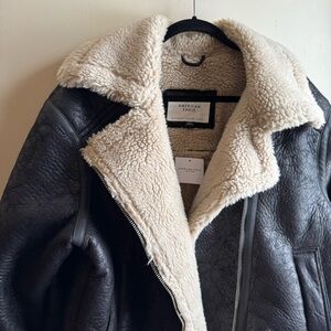 AE Oversized Vegan Shearling Moto Jacket NWT